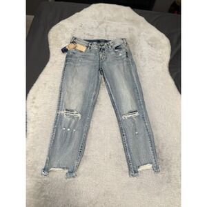 NWT Silver Jeans Aiko Slim Crop Womens 29 L25‎ Distressed Denim Stretch